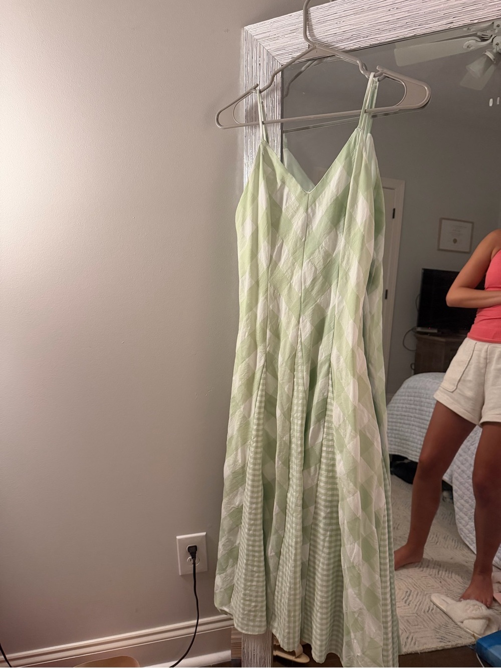 fab'rik Light Green and White Gingham Maxi Dress
